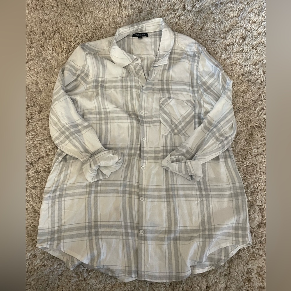 Grey and White Plaid Button-Down